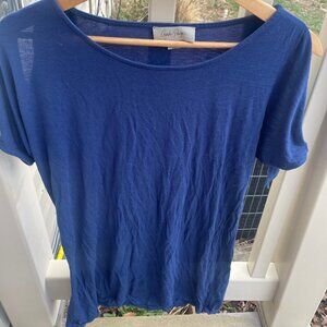 Women's S/M Charlie Paige Blue Keyhole Shoulder Tie Sleeve Blouse - Like New!